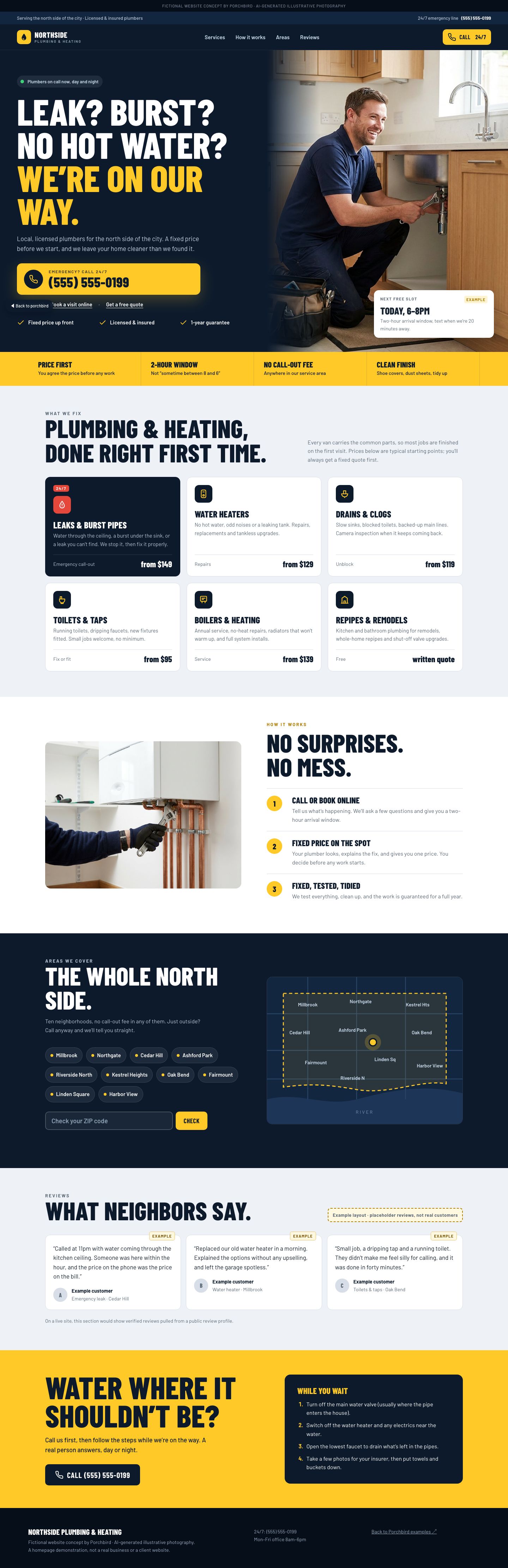 Full-page preview of the fictional Northside Plumbing website concept