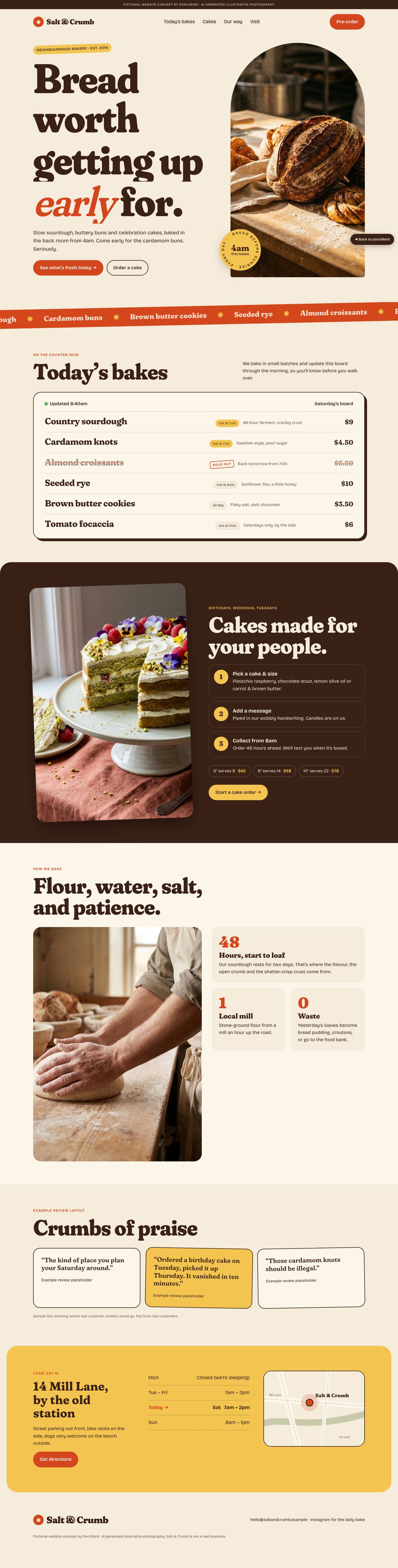 Full-page preview of the fictional Salt & Crumb website concept